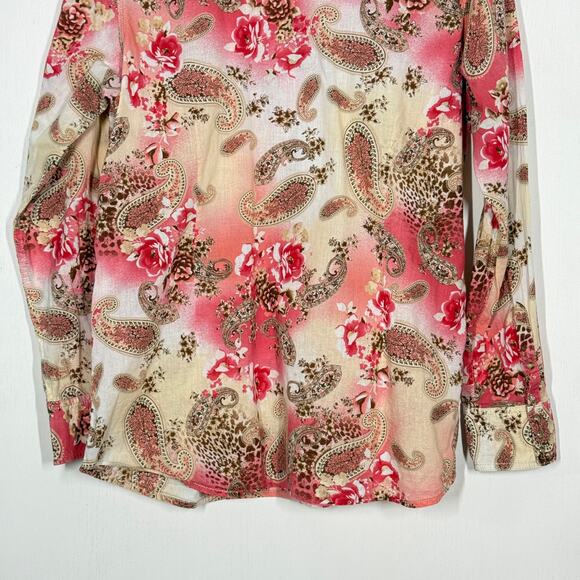 Ariat Floral Paisley Pearl Snap Button Up Shirt Sz XL Pink Western Cowgirl Rodeo - Picture 7 of 9